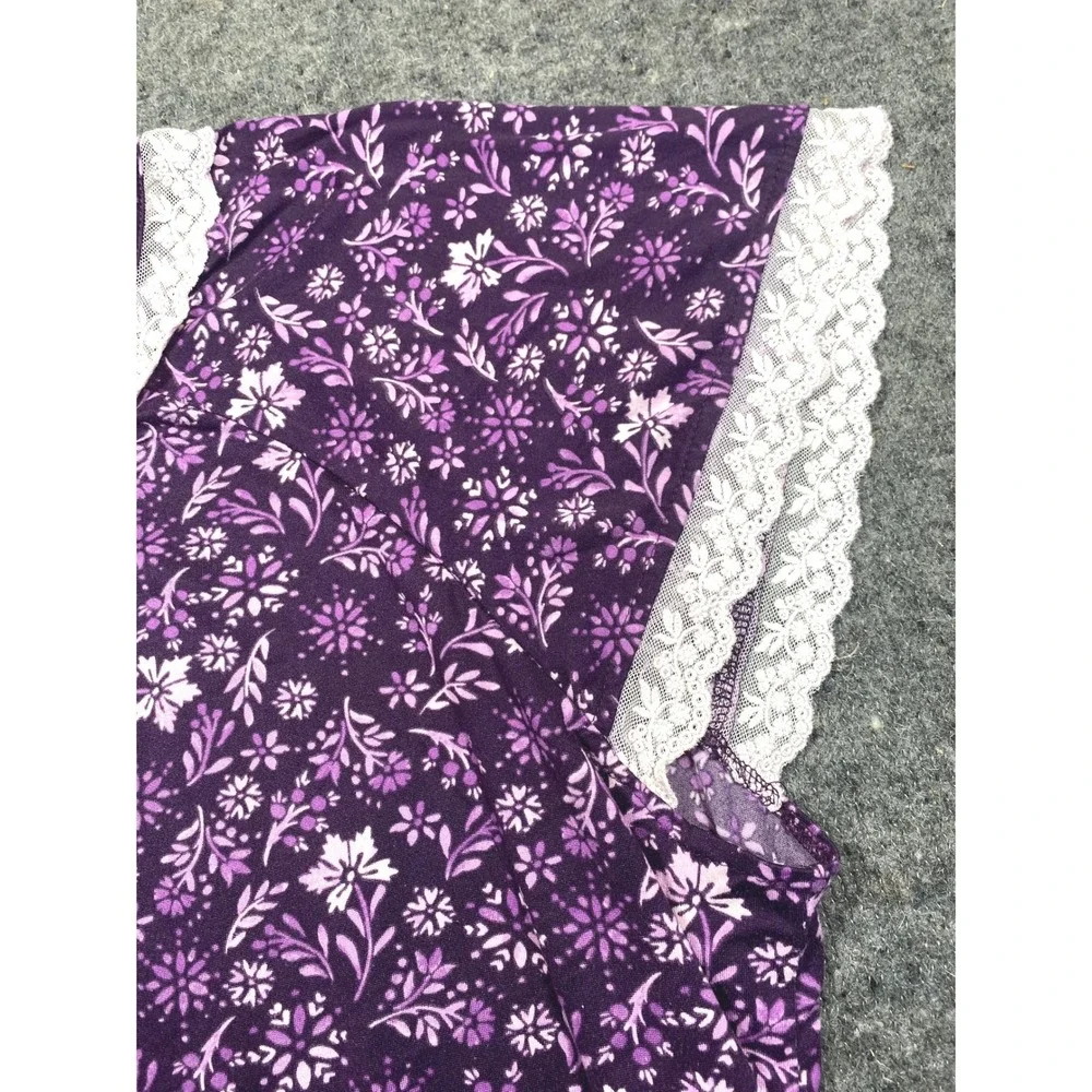 Dreams & Co Purple Floral Lace Trim Pajama Set Plus 3X 30/32 Short Sleeve PJ